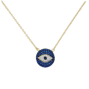 
            
                Load image into Gallery viewer, Blue Sapphire CZ Evil Eye Necklace in Gold - Alexandra Marks Jewelry
            
        
