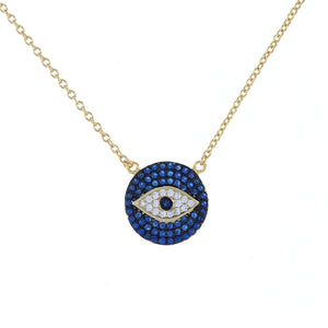 18 inch cz evil eye disc necklace in gold