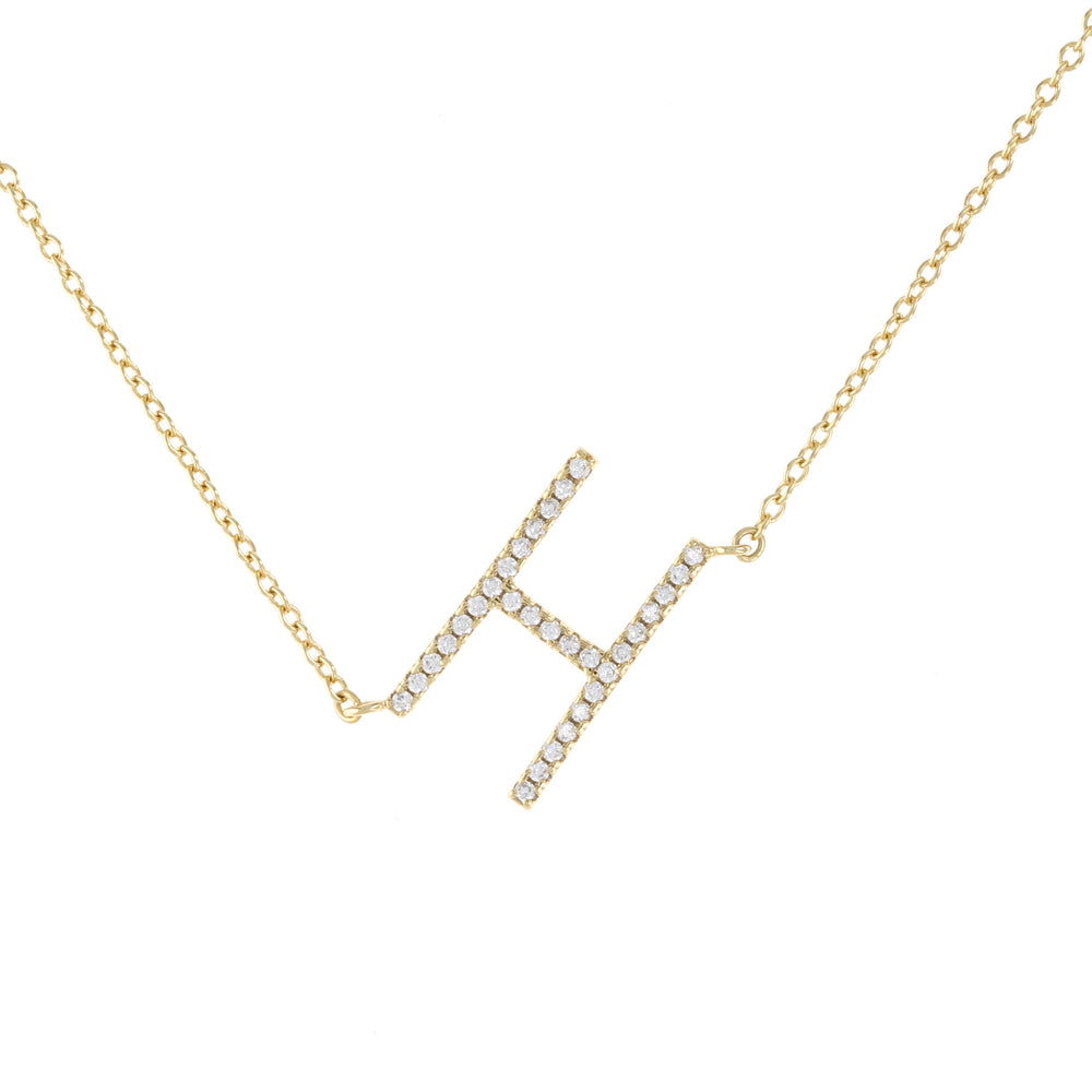 Cz Sideways Letter H necklace in gold