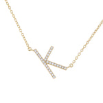 Sideways Cz Letter K initial necklace in gold