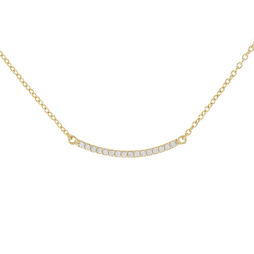 
            
                Load image into Gallery viewer, Pave&amp;#39; CZ Curved Bar Necklace in Gold | Alexandra Marks Jewelry
            
        