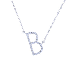 Cz Letter B initial necklace in sterling silver