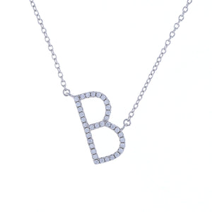 Sterling Silver letter B initial necklace with cubic zirconia stones from Alexandra Marks Jewelry