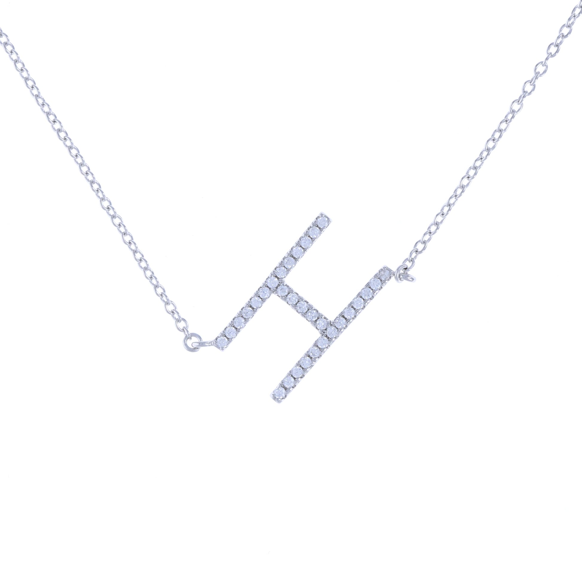 Sideways Letter H initial necklace in sterling silver