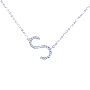 Diamond sideways letter S initial necklace in sterling silver