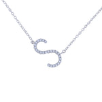 Sideways cz letter S initial necklace in sterling silver