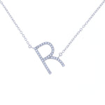 Sideways cz letter R initial necklace in sterling silver