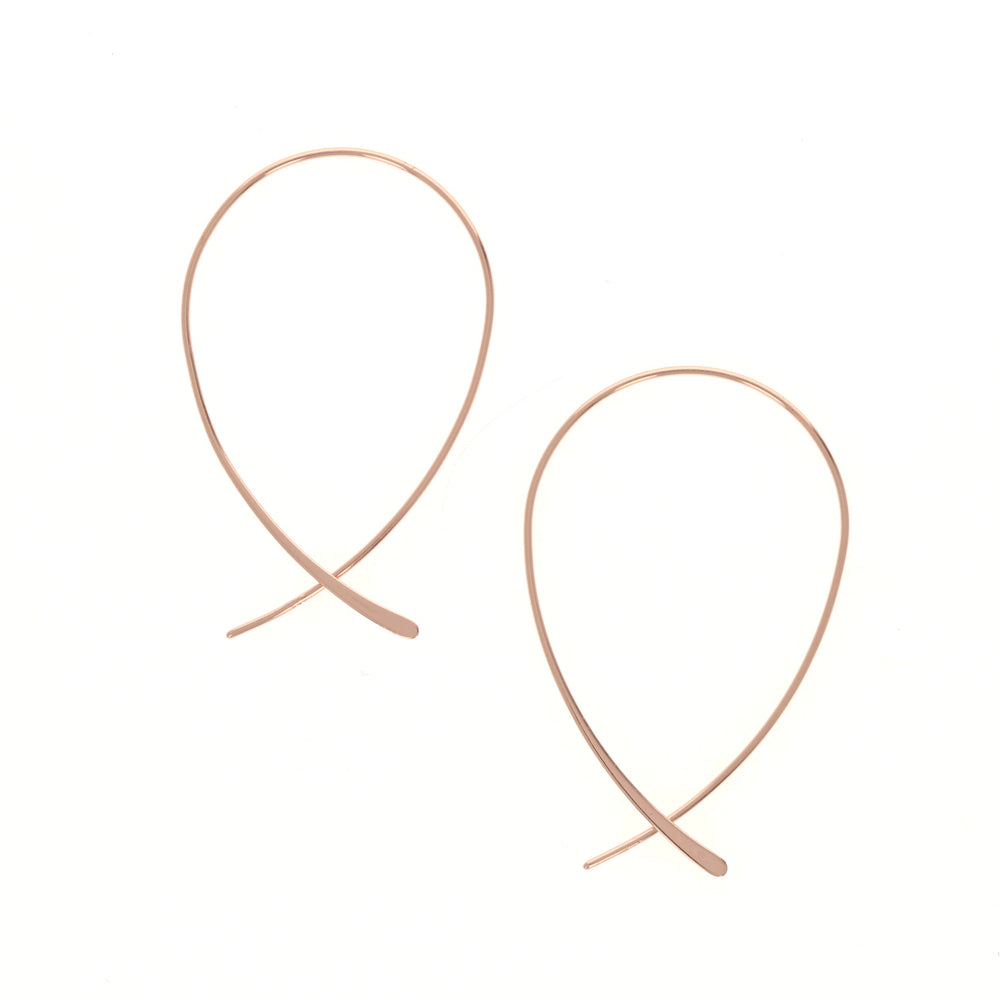 
            
                Load image into Gallery viewer, rose gold thin criss cross hoop earrings
            
        