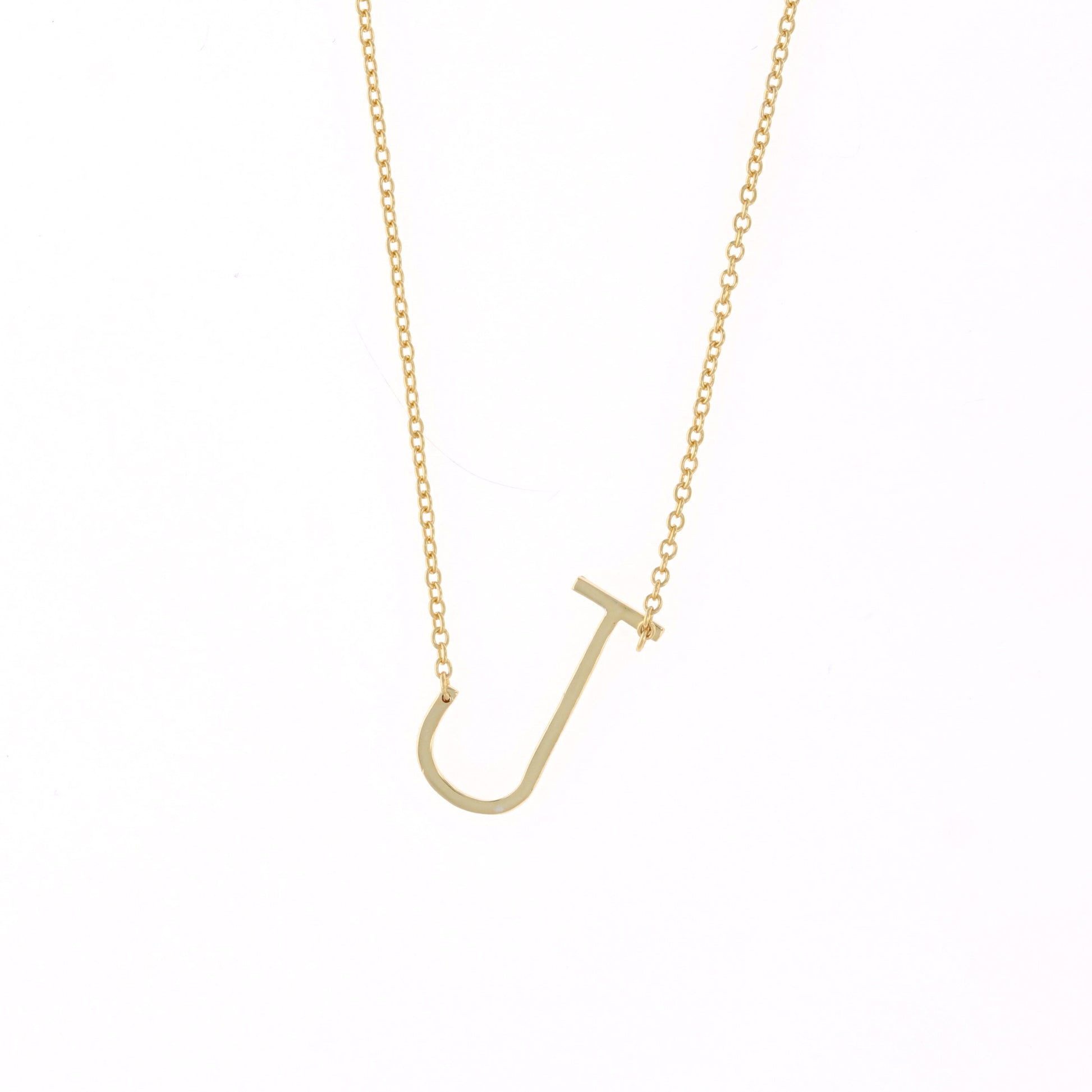 Gold letter J initial necklace, 18"