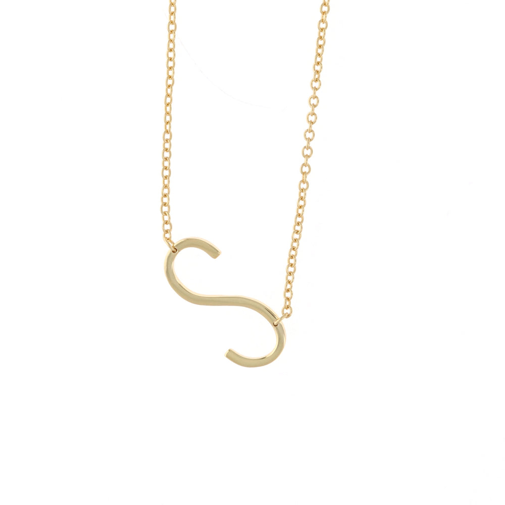 Gold Letter S Sideways Initial Necklace