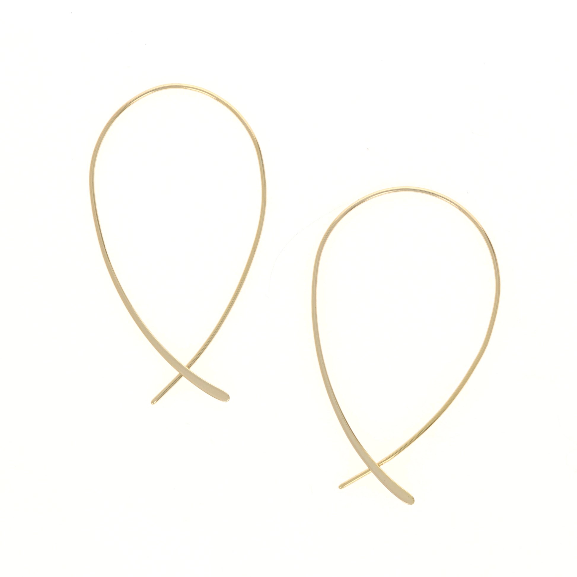 gold thin criss cross hoop earrings