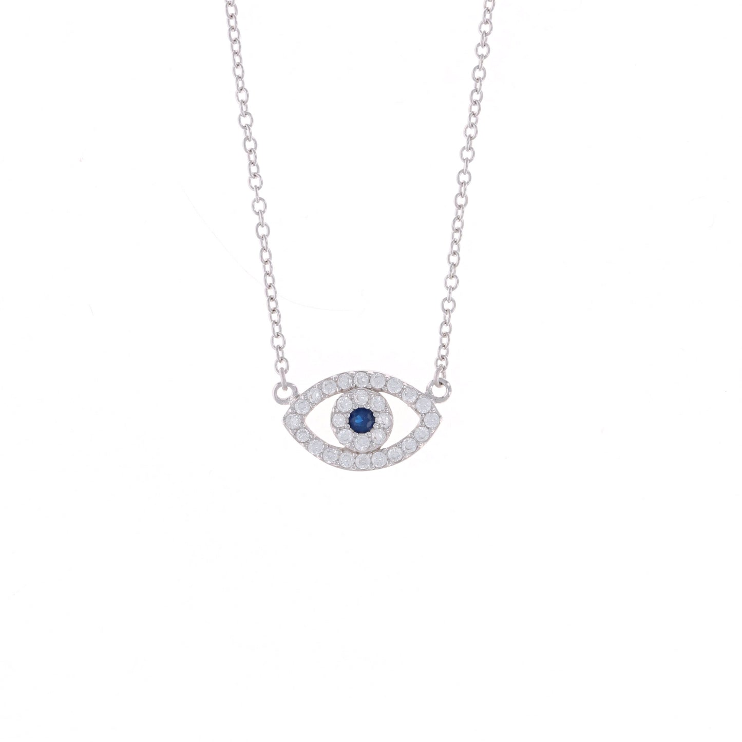 Sterling silver, cz, evil eye necklace, 18in