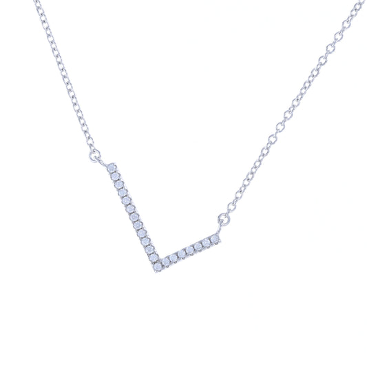 Sideways capitial letter L cz initial necklace in sterlling silver