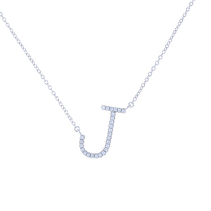 
            
                Load image into Gallery viewer, Letter J sideways cz initial necklace in sterling silver
            
        
