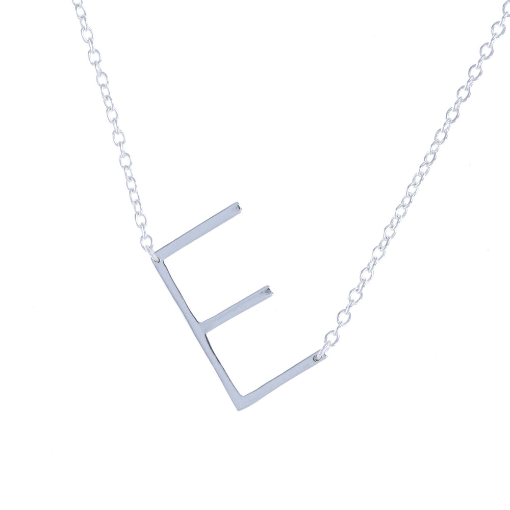Silver Plain Letter E Sideways Initial Necklace, 18in