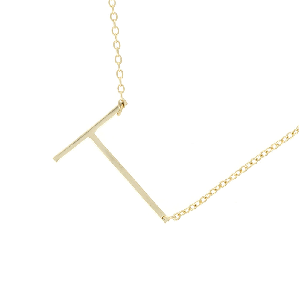 Sideways capital letter T initial necklace in gold - Alexandra Marks Jewelry