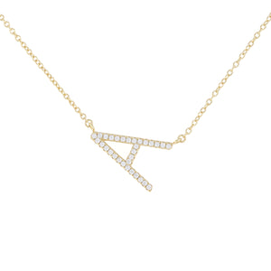 
            
                Load image into Gallery viewer, Alexandra Marks - sideways gold cz letter A necklace
            
        