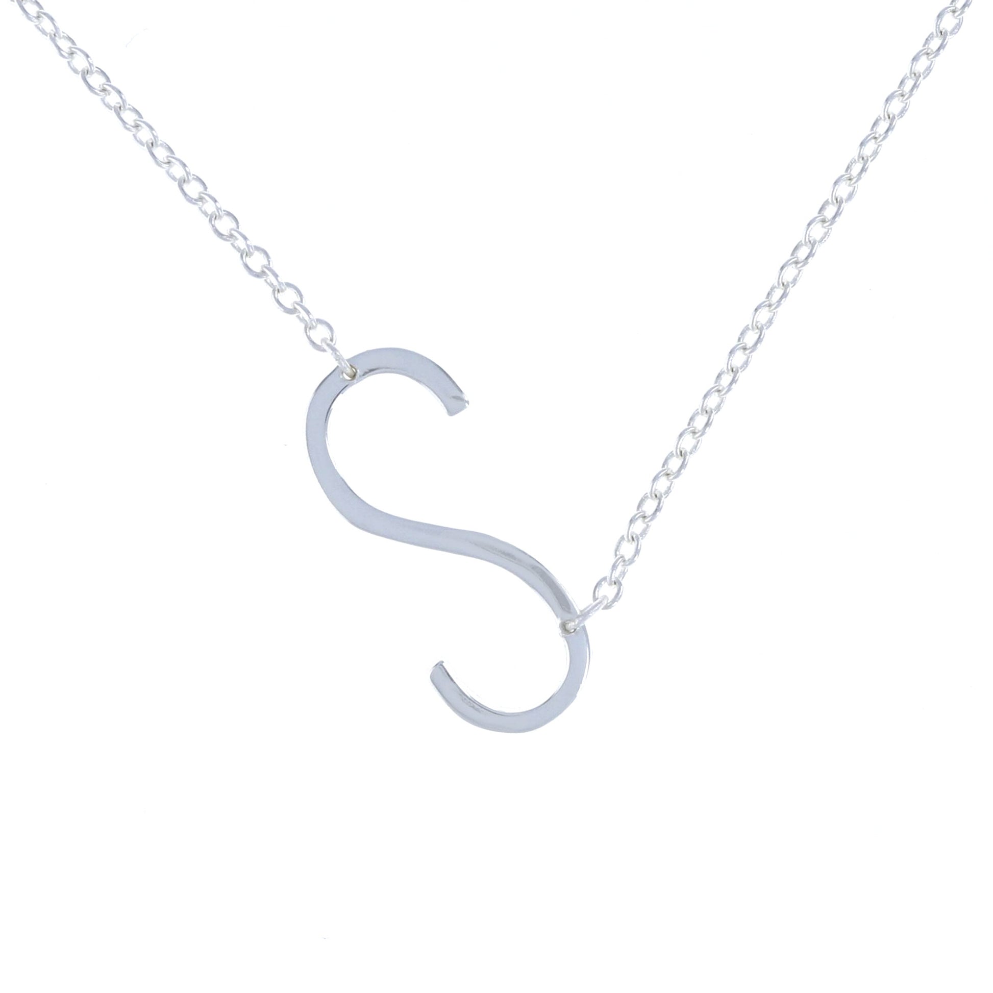 Sideways Sterling Silver Letter S Initial Necklace