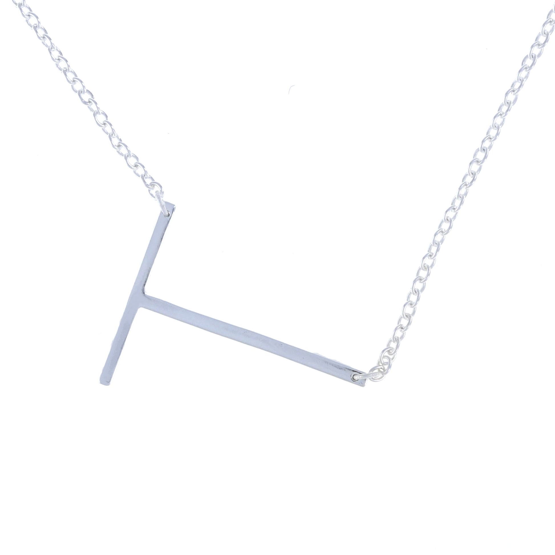 Sterling silver sideways plain letter T initial necklace