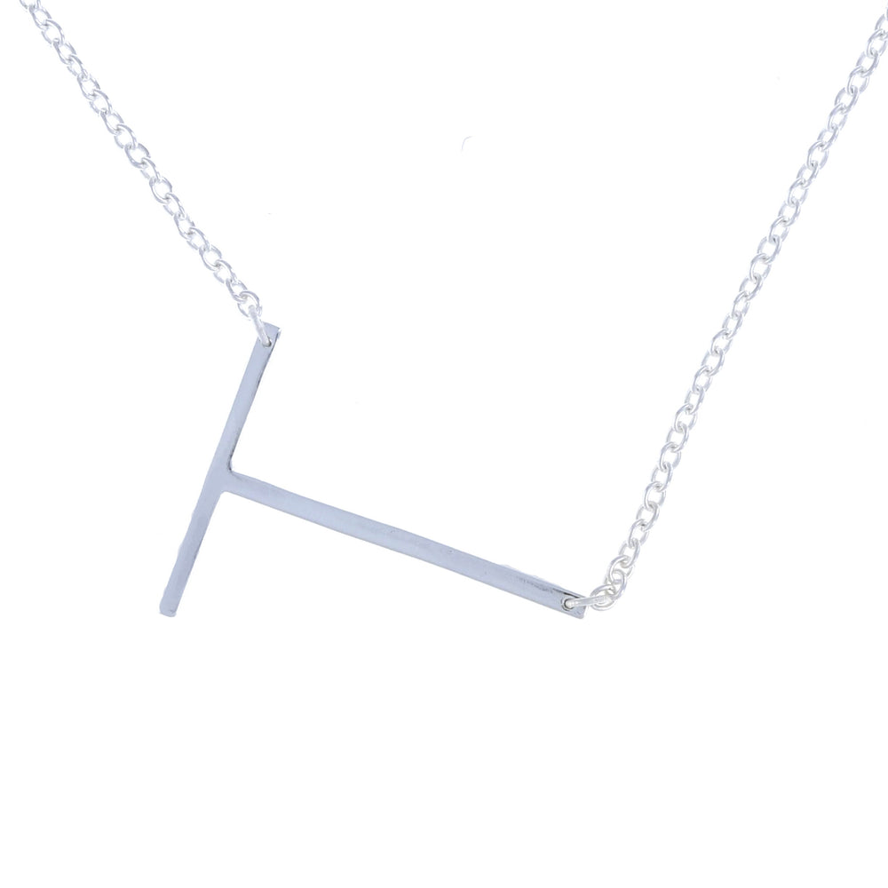 
            
                Load image into Gallery viewer, Sterling silver sideways plain letter T initial necklace
            
        