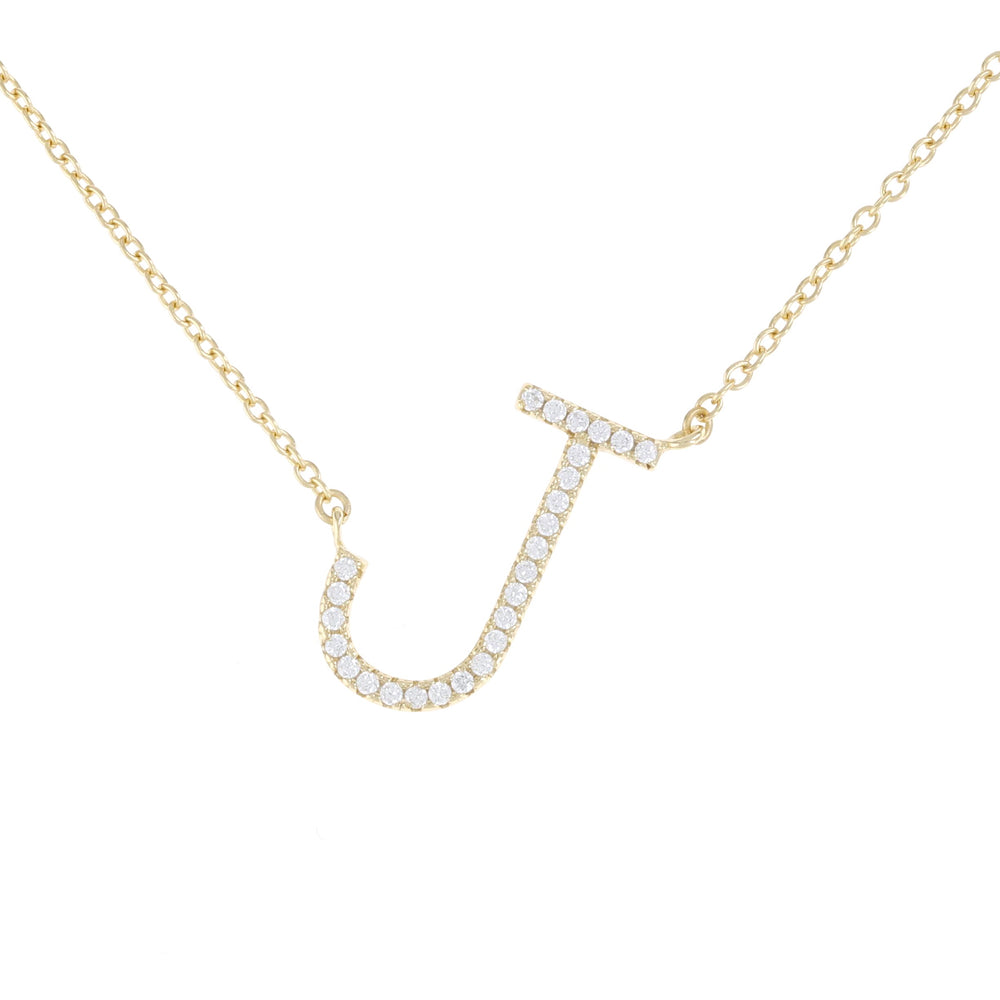 Cz Letter J initial necklace in gold