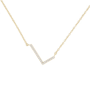 Sideways cz initial necklace in gold, letter l