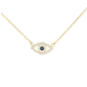 classic cz evil eye necklace in gold, 18"