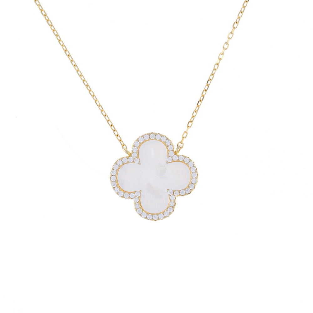 
            
                Load image into Gallery viewer, Gold Pearl Clover Necklace - Alexandra Marks Jewelry
            
        