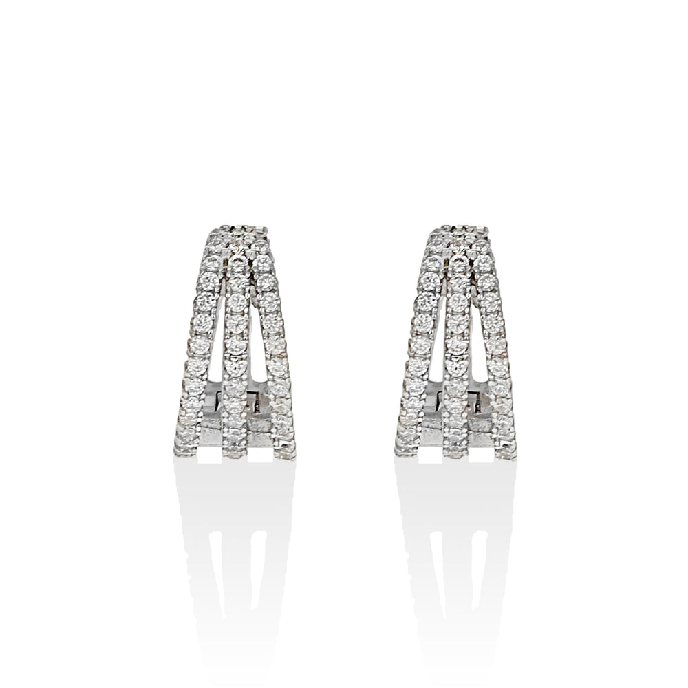Silver Cz 3 Row Huggie Hoop Earrings - Alexandra Marks Jewelry
