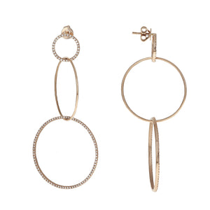 Font and side view of our 14kt rose gold and diamond graduated open circle drop earring