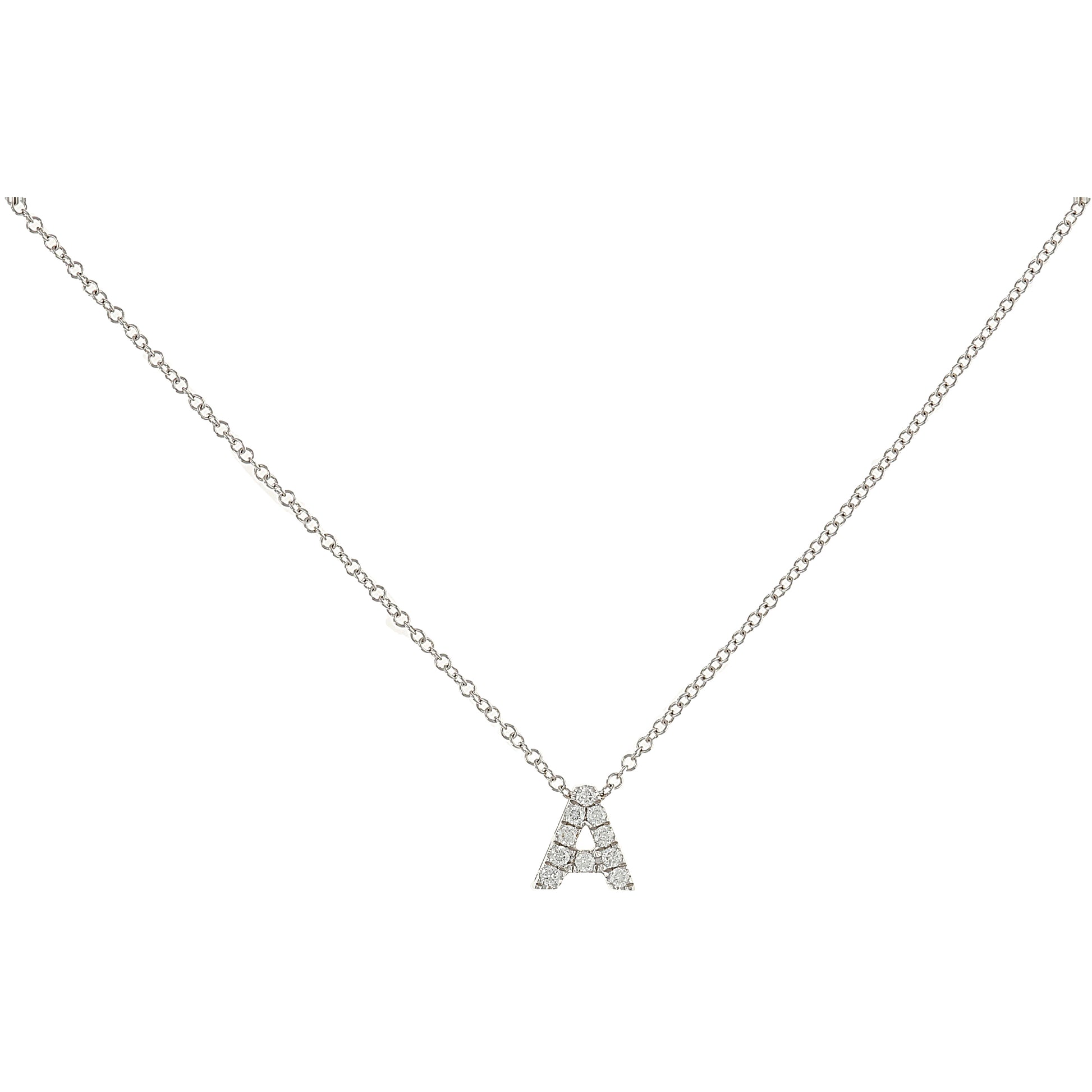 Alexandra Marks | Diamond Letter A Initial Necklace 14kt White Gold