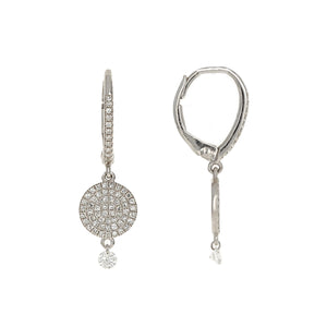Lever back elegant diamond circle drop earrings in 14kt white gold - Alexandra Marks Jewelry