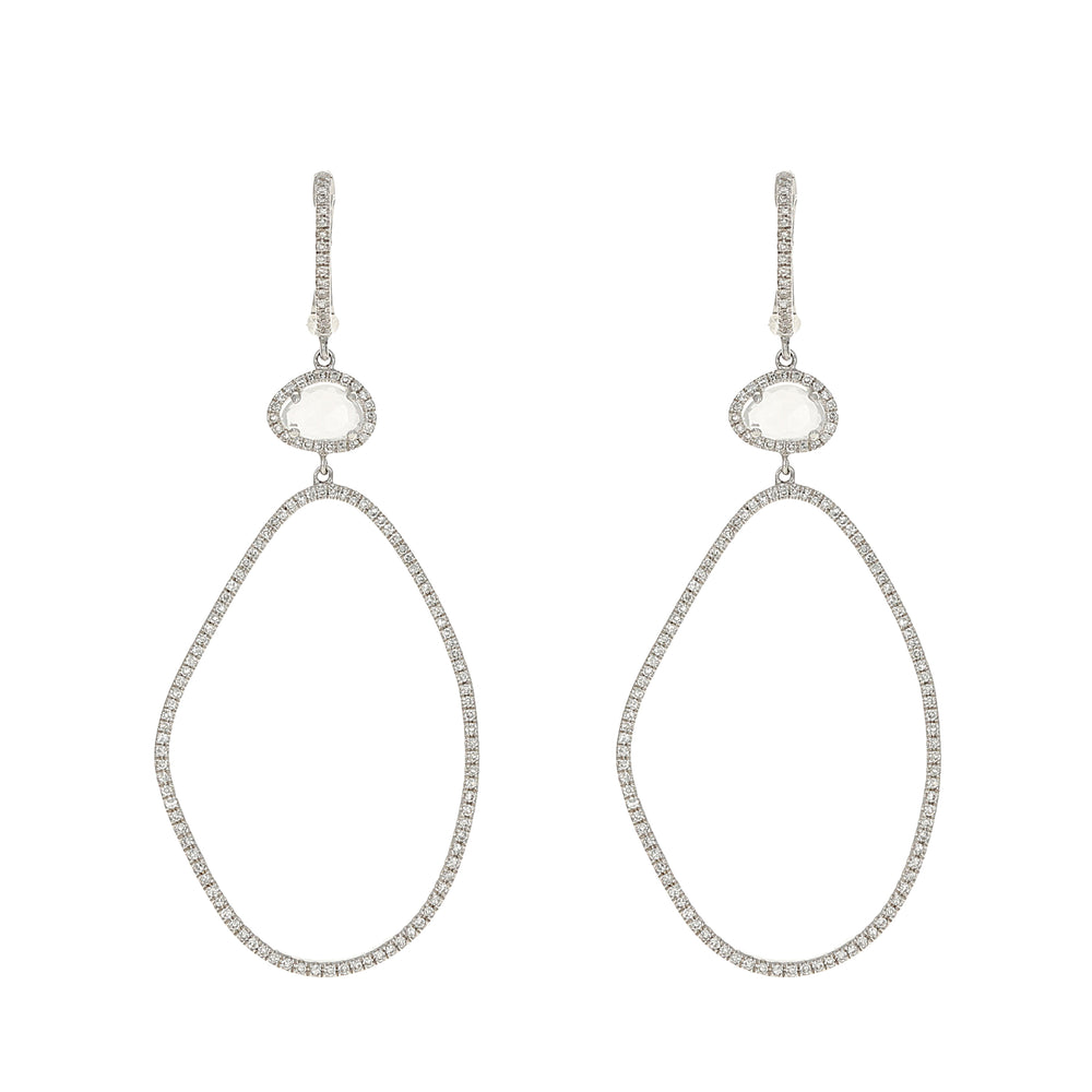 Free Form diamond Teardrop & White Topaz  statement earrings in 14kt white gold