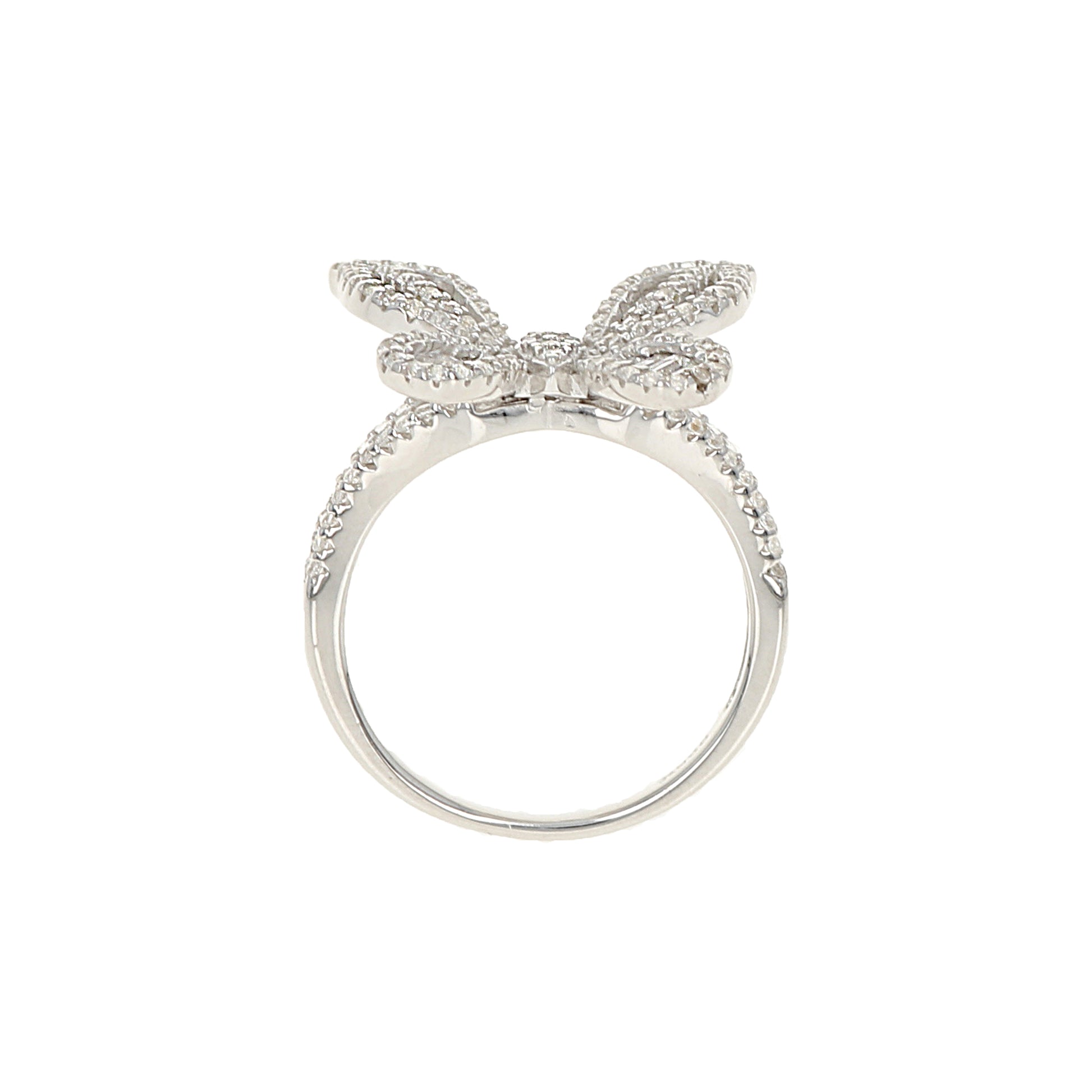 Side profile of Cubic Zirconia Butterfly Ring in sterling silver from Alexandra Marks Jewelry