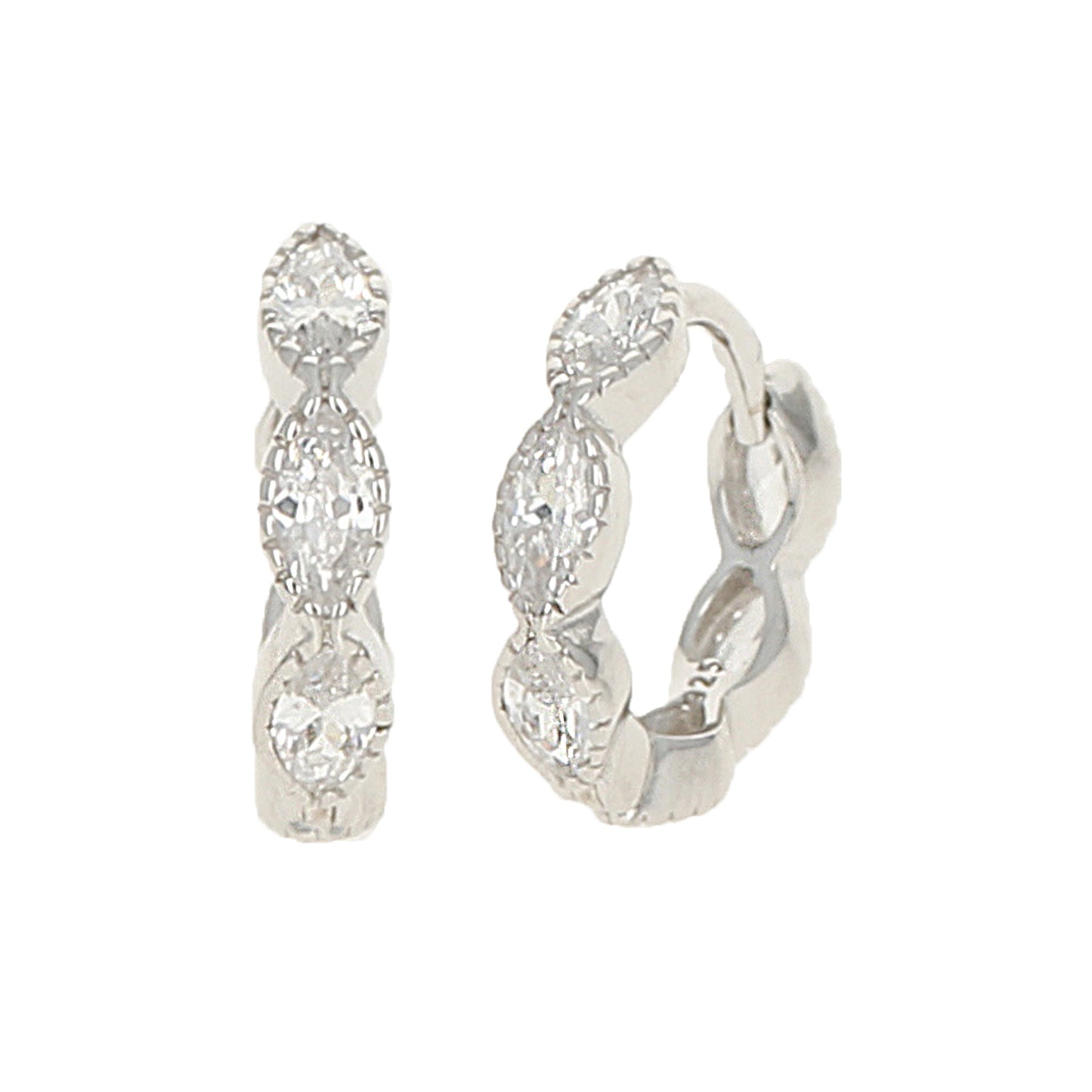 Marquise Shaped Cz Sterling Silver Small Hoop Earrings