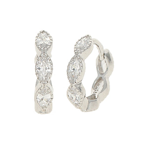 Marquise Shaped Cz Sterling Silver Small Hoop Earrings