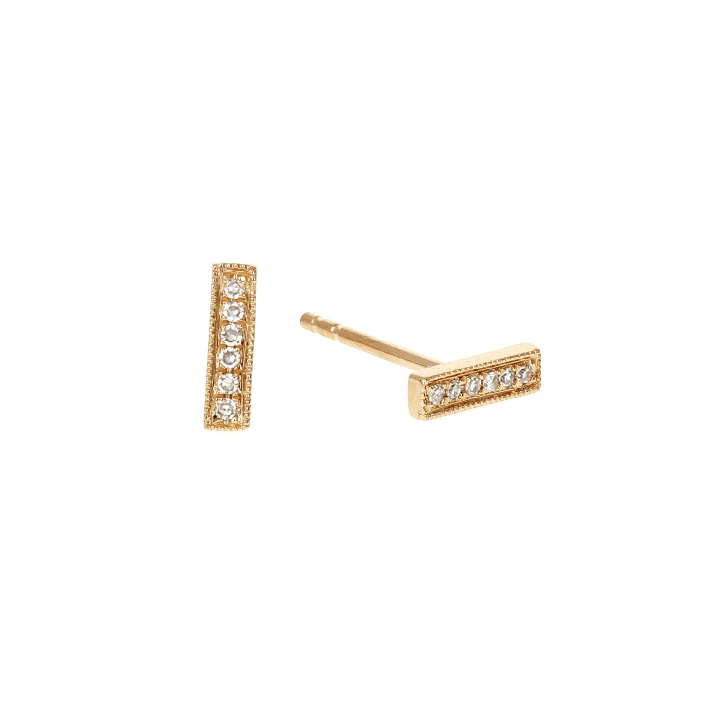Dainty Diamond 14kt Gold Bar Stud Earrings - Alexandra Marks Jewelry