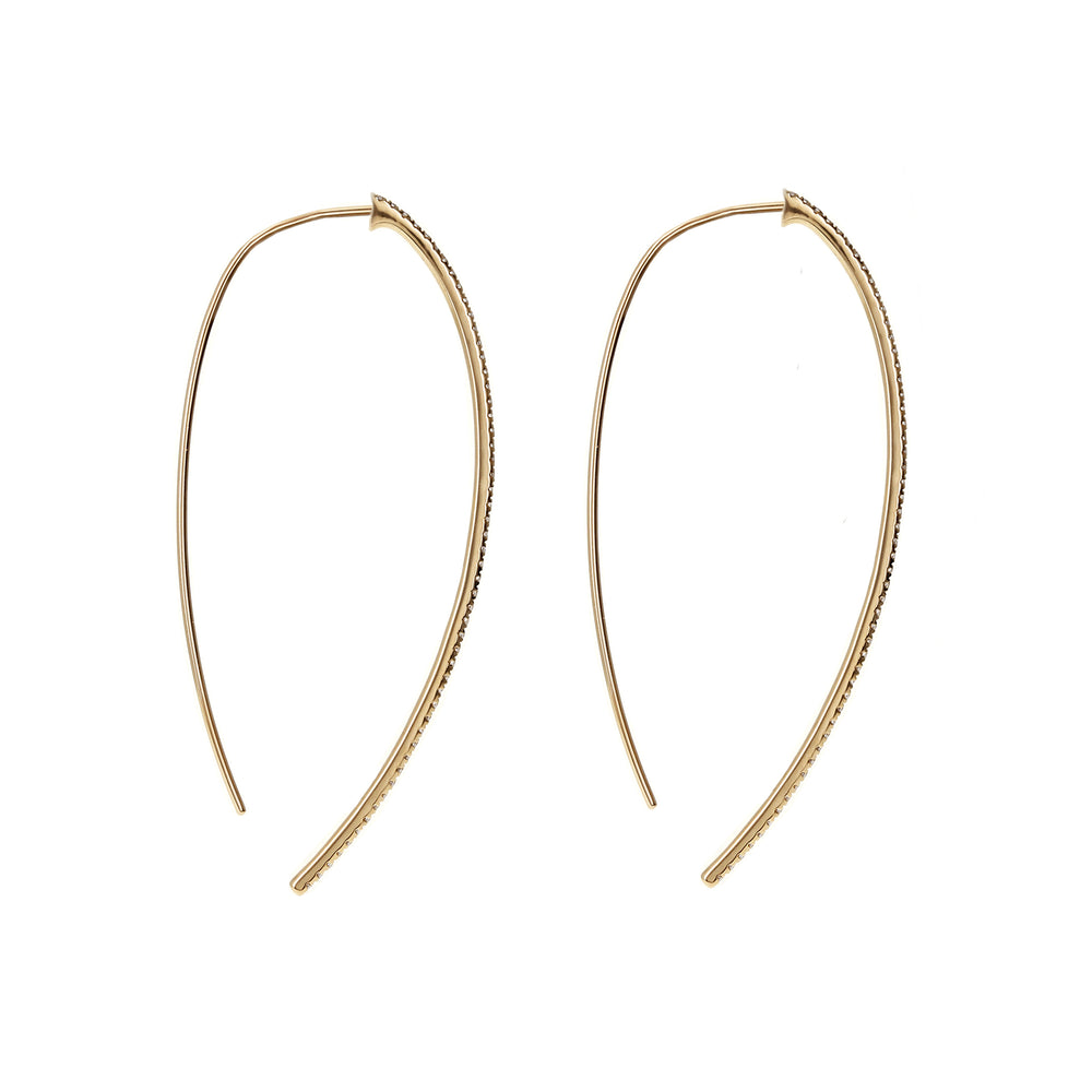 
            
                Load image into Gallery viewer, Side view of the posts of the 14kt yellow gold and diamond thread through drop earrings
            
        