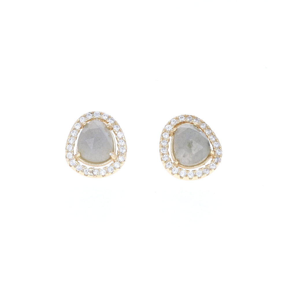 Alexandra Marks | Labradorite Gemstone & Cz Halo Stud Earrings in Gold