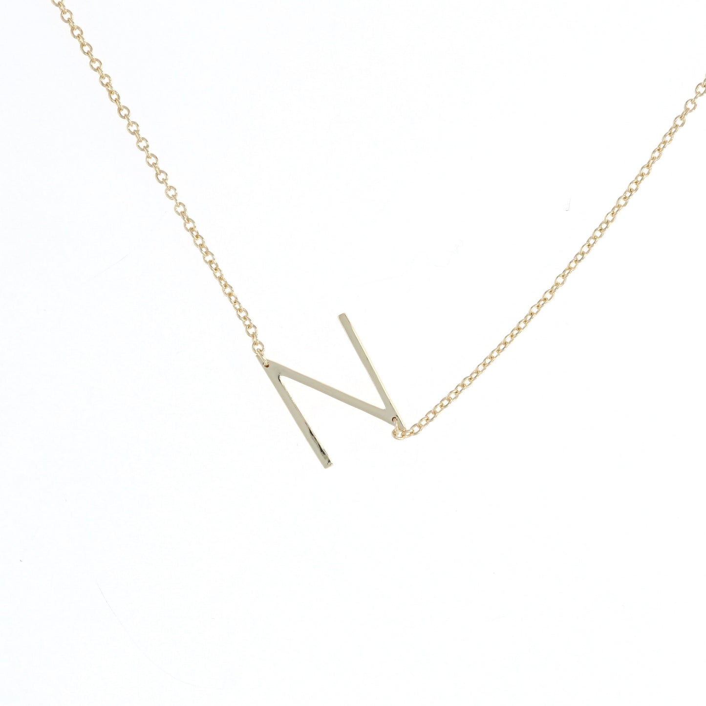 Sideways Letter N Initial Necklace in gold from Alexandra Marks Jewelry
