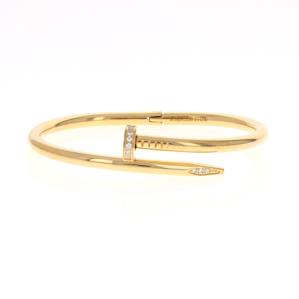 Gold Nail Bangle Bracelet with Cz Detail