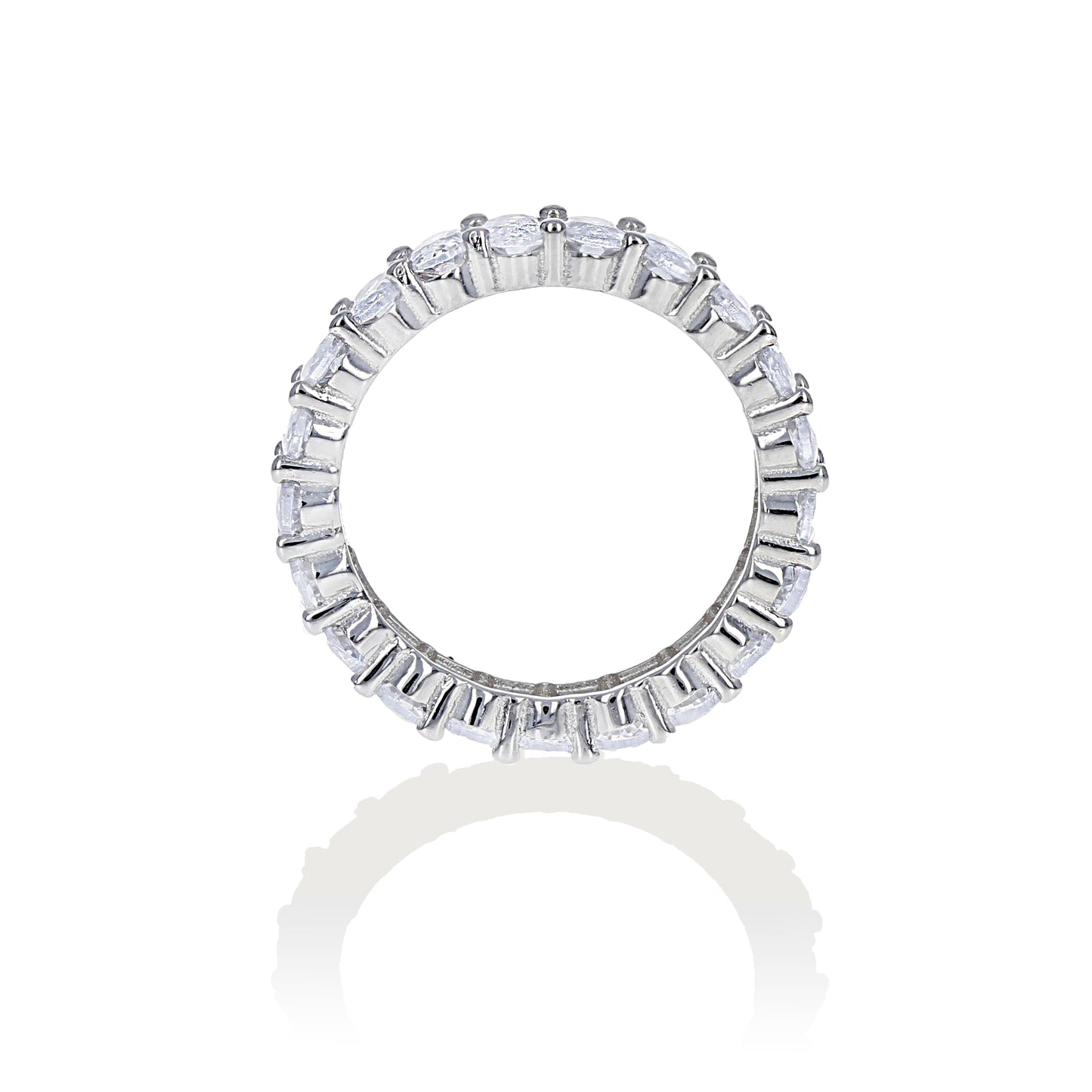 View of the prong setting for the oval shaped cubic zirconia eternity band, 5mm stones - Alexandra marks 