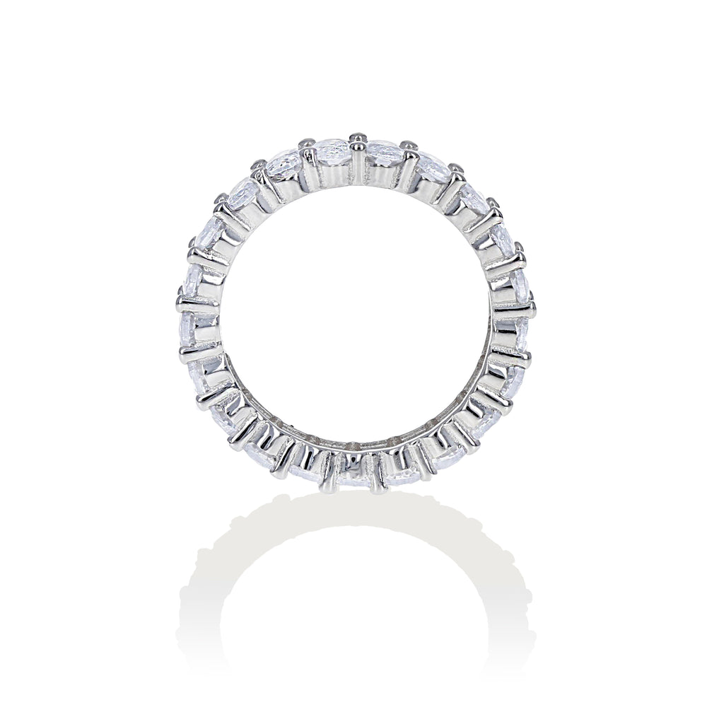
            
                Load image into Gallery viewer, View of the prong setting for the oval shaped cubic zirconia eternity band, 5mm stones - Alexandra marks 
            
        