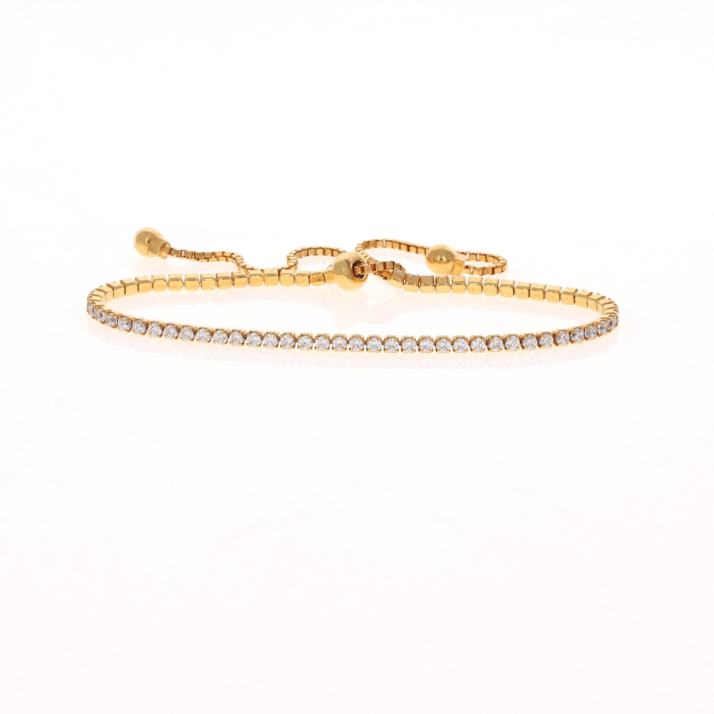 Adjustable Pull String Gold Plated Sterling Silver CZ Tennis Bracelet - Alexandra Marks Jewelry