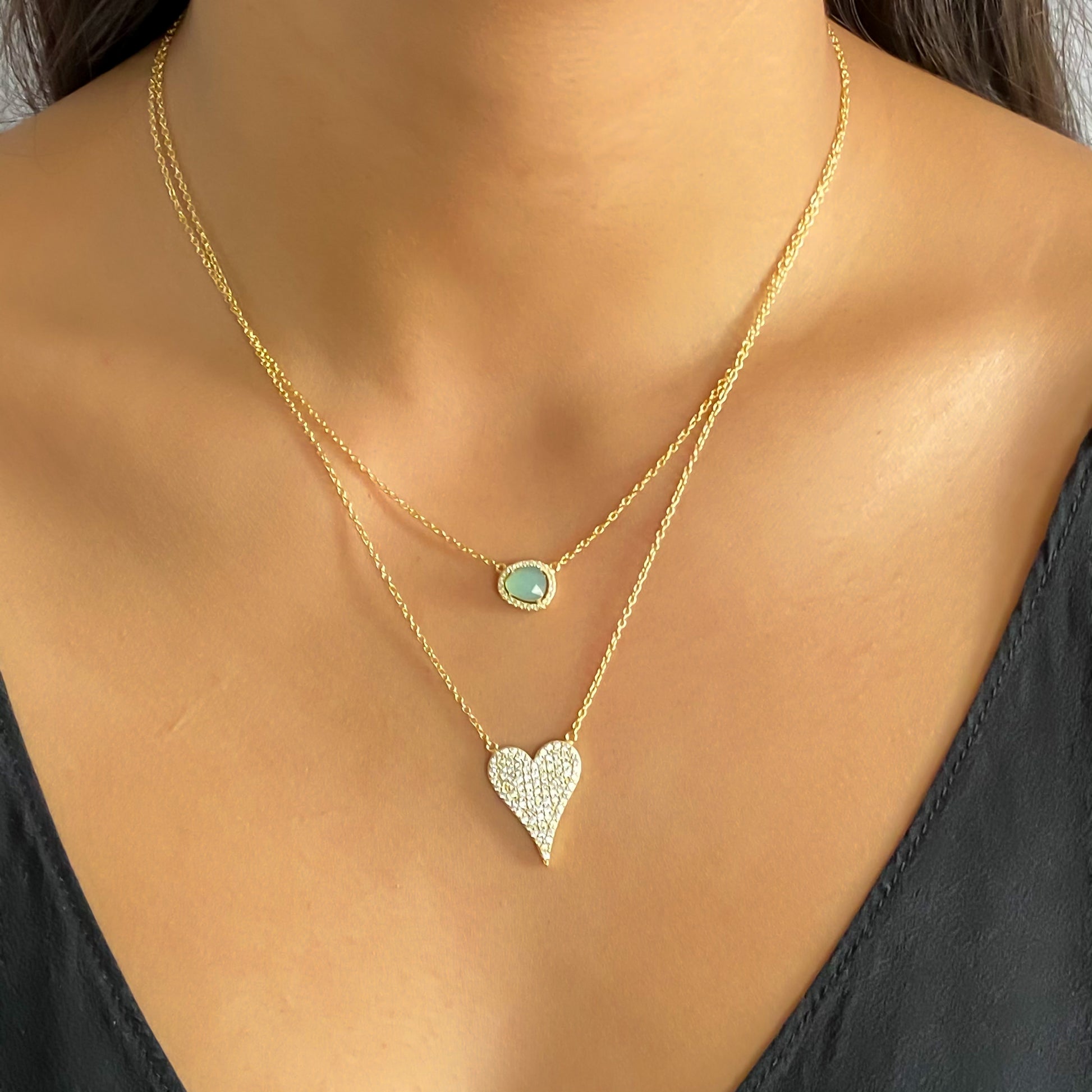 Wearing the Aqua Gemstone Necklace from Alexandra Marks Jewelry