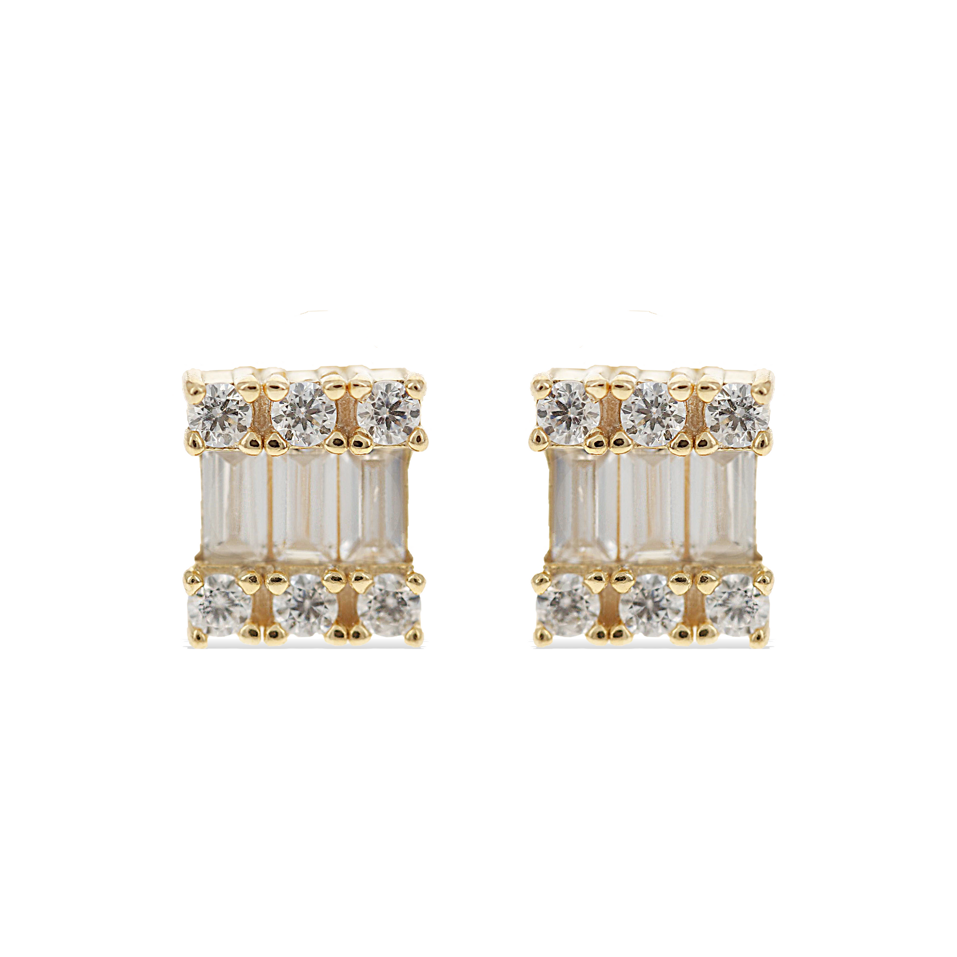 Alexandra Marks Jewelry - Square Mixed CZ Stud Earrings in Gold Plated Silver