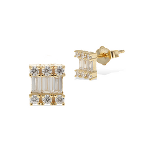 Alexandra Marks Jewelry - Gold Round & Baguette CZ Square Small Stud Earrings