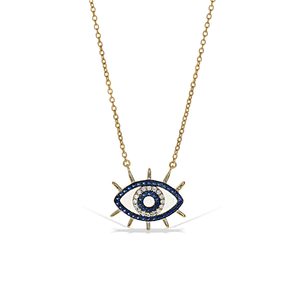 Modern Blue Cz Evil Eye Necklace in Gold - Alexandra Marks Jewelry