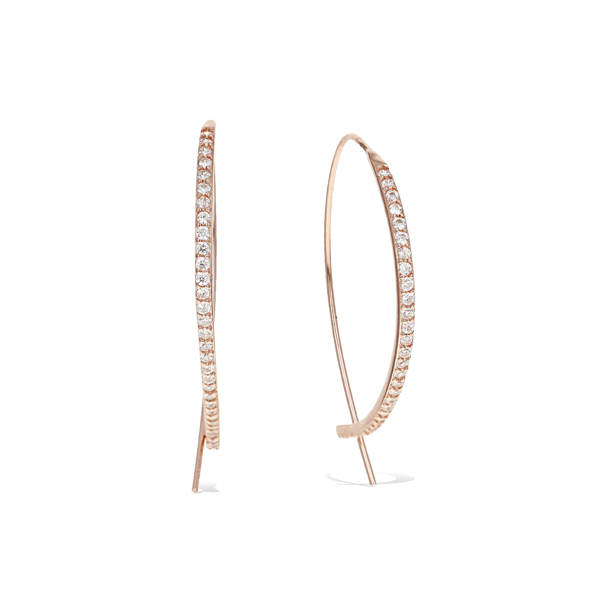 Rose gold thread-through hoop earrings with pave' cubic zirconia stones