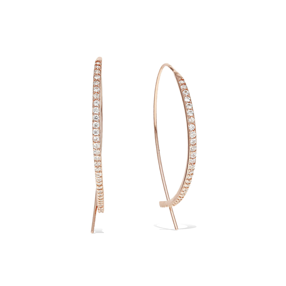 
            
                Load image into Gallery viewer, Rose gold thread-through hoop earrings with pave&amp;#39; cubic zirconia stones
            
        